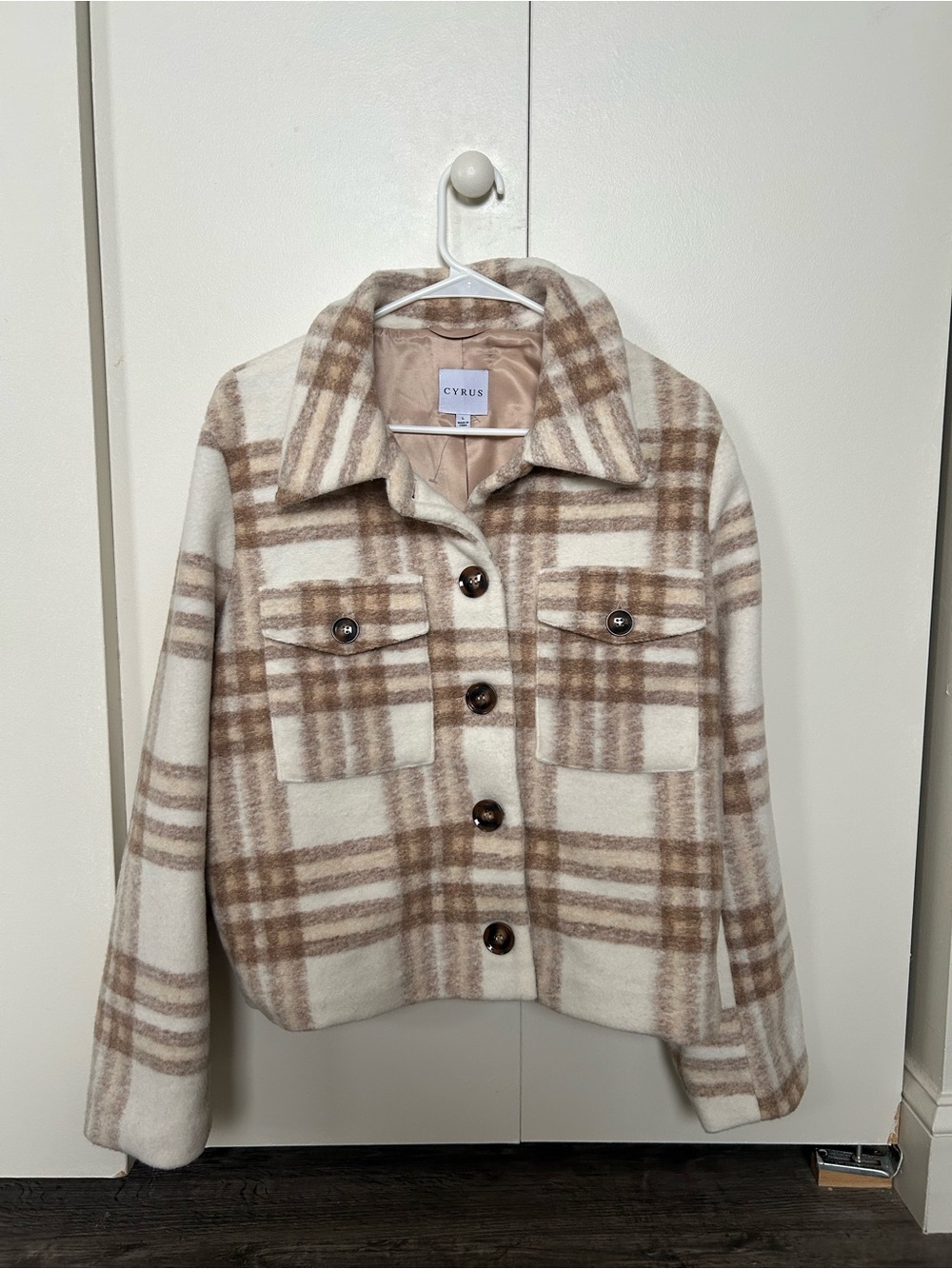 Cyrus Cream and Brown Plaid Utility Jacket